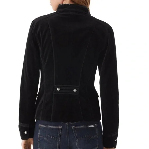 WHBM Velvet Military Jacket Black Blazer White House Black Market Jacket Peplum - Picture 9 of 9